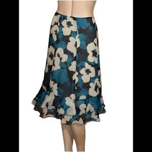 Vintage Oscar De La RENTA Teal Floral Lined Silk Skirt Sz 8 NWT